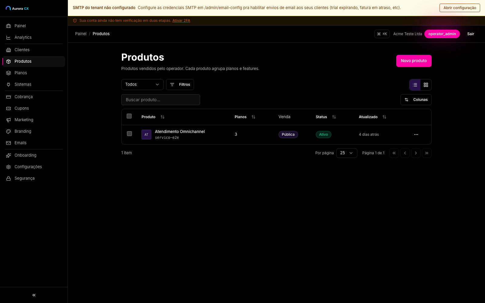 Lista de produtos