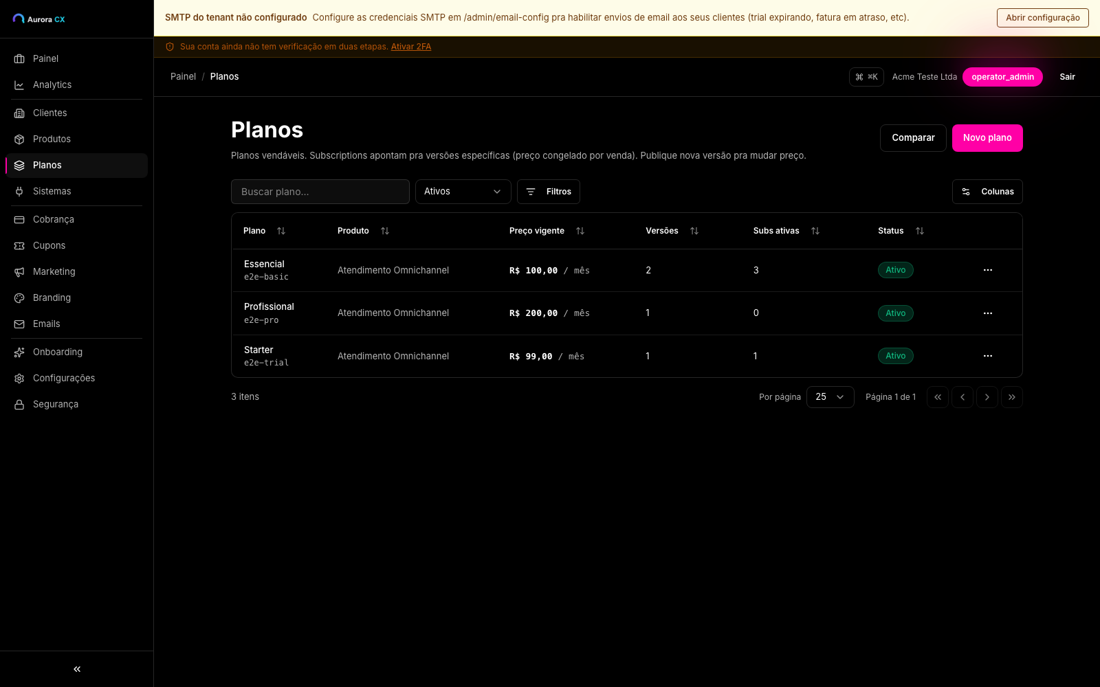Lista de planos