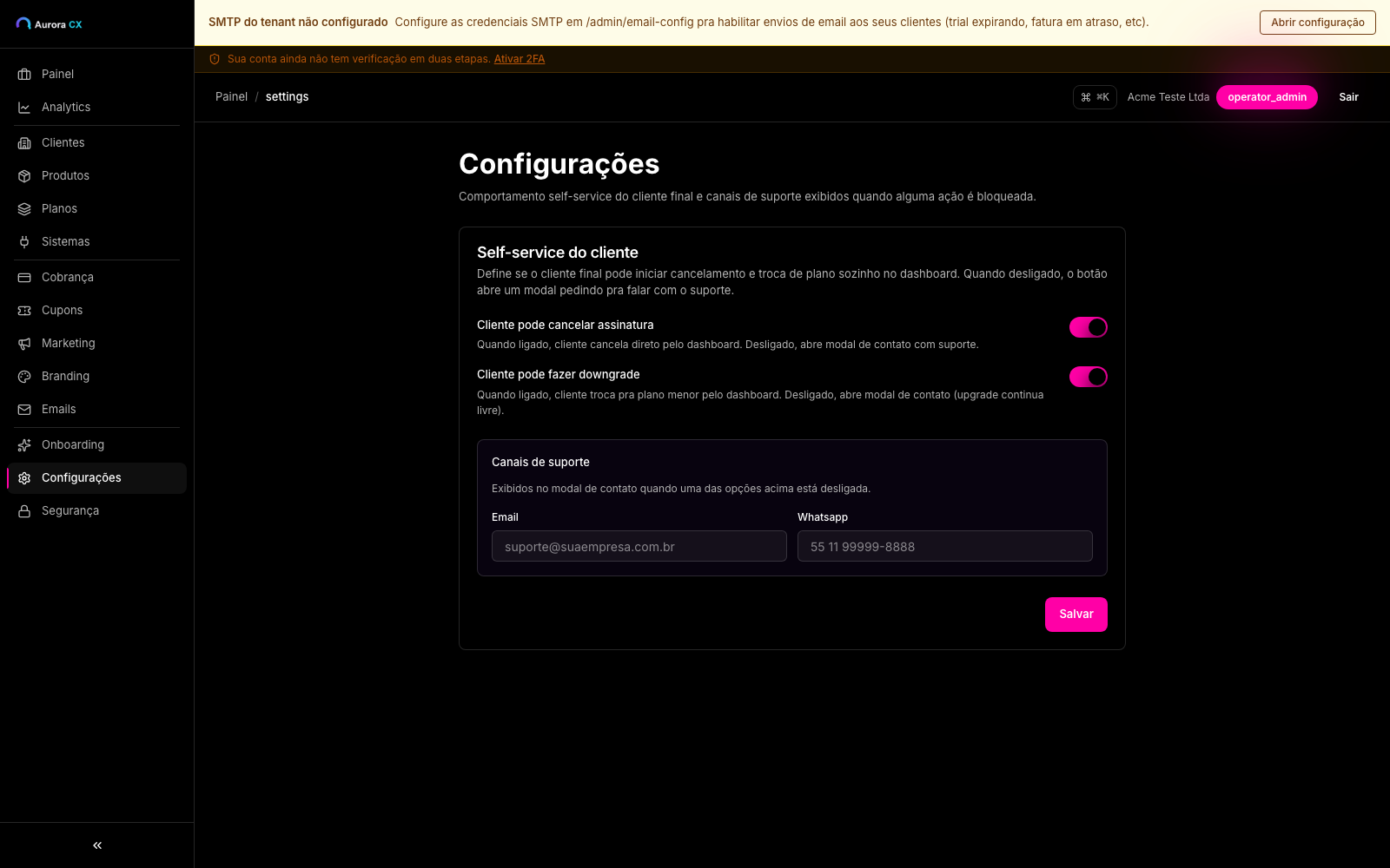 Configurações