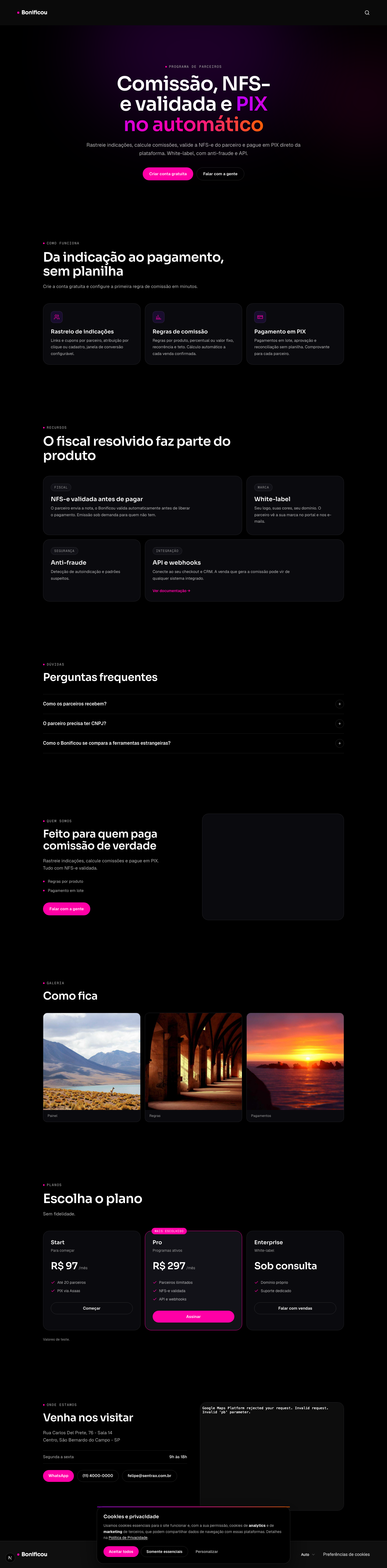 Exemplo de página com várias seções montadas